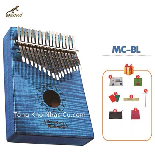 Đàn Kalimba Gecko 17 Phím MC-BL (Xanh lam - Gỗ Phong vân hổ - Mbira Thumb Finger Piano 17 Keys)